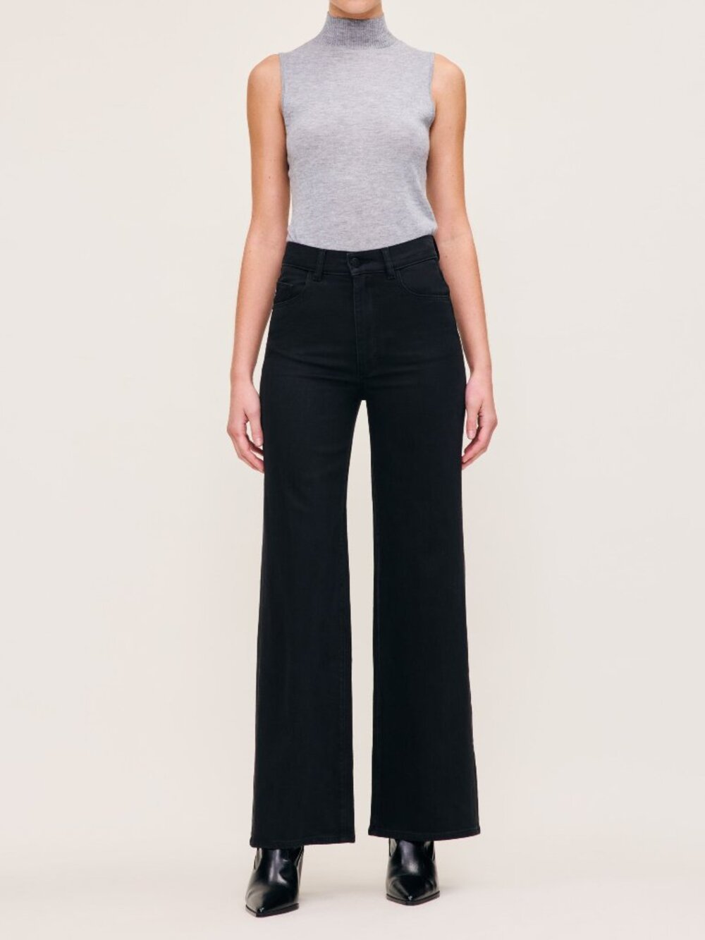 DL1961 Hepburn Wide Leg High Rise Jeans Jet Black 27